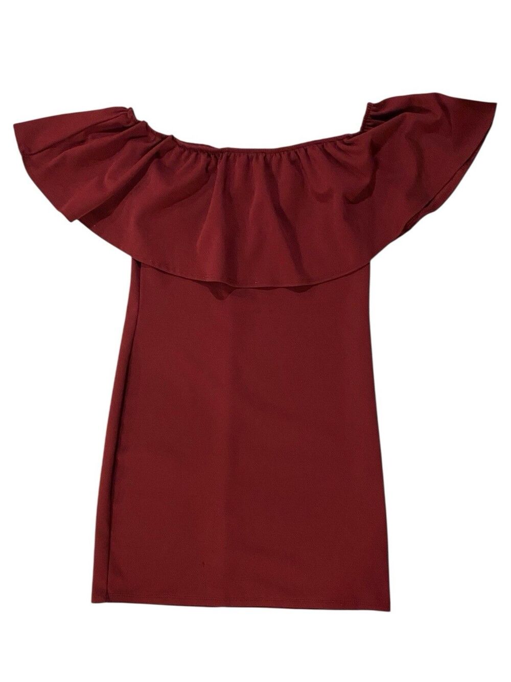 Brat Star Burgundy Off Shoulder Ruffle Bodycon Mini Dress Juniors Large L